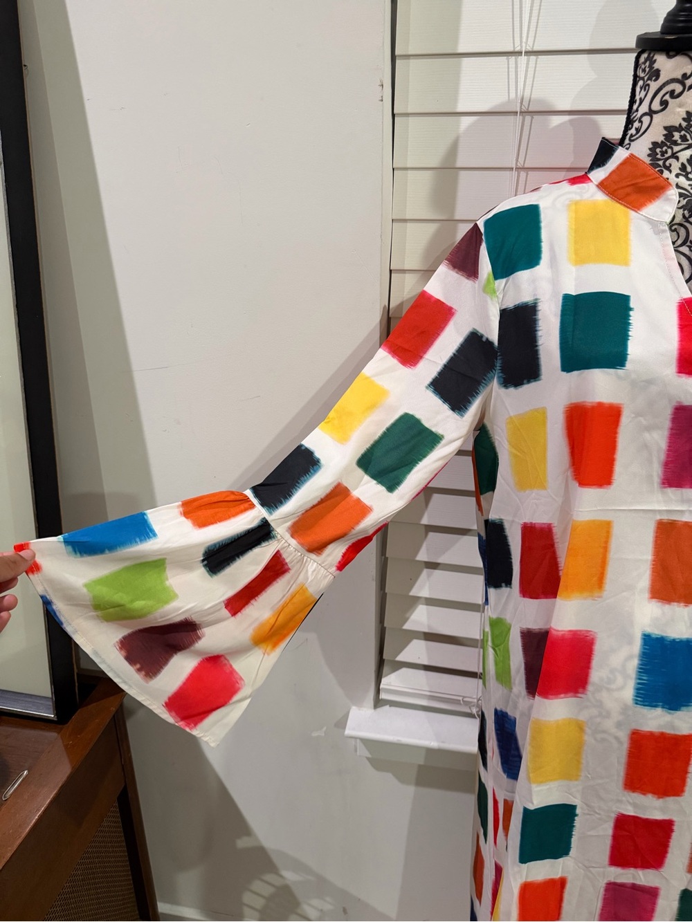White Maxi Dress with Multicolor Square Print - Picture 2 of 3